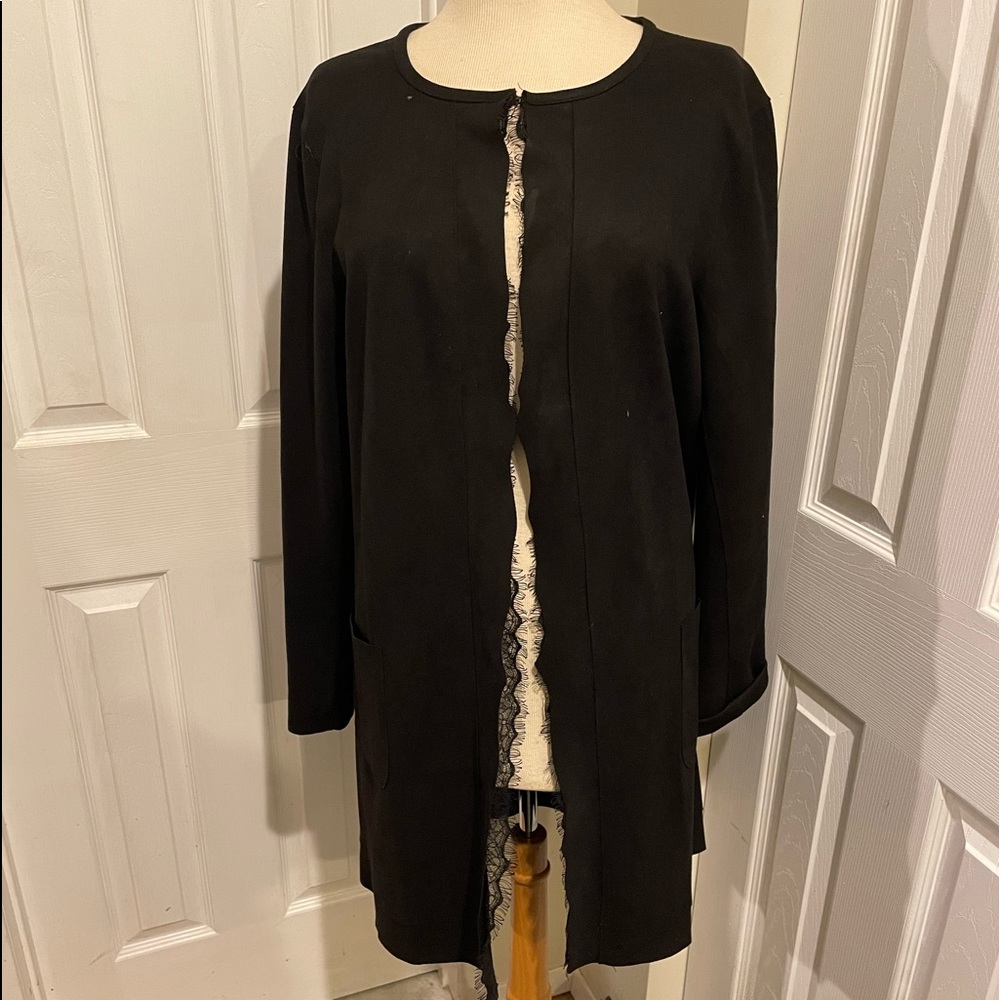 Faux suede 3/4 length jacket with lace trim